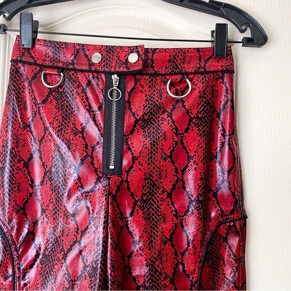 For Love & Lemons Claude Faux Snakeskin Moto Pants Red XS NWT - Picture 2 of 7